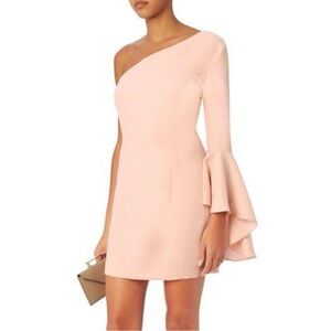 NWT! Intermix Aleen One Shoulder Flare Sleeve Blush Nude Pink Dress Size Small